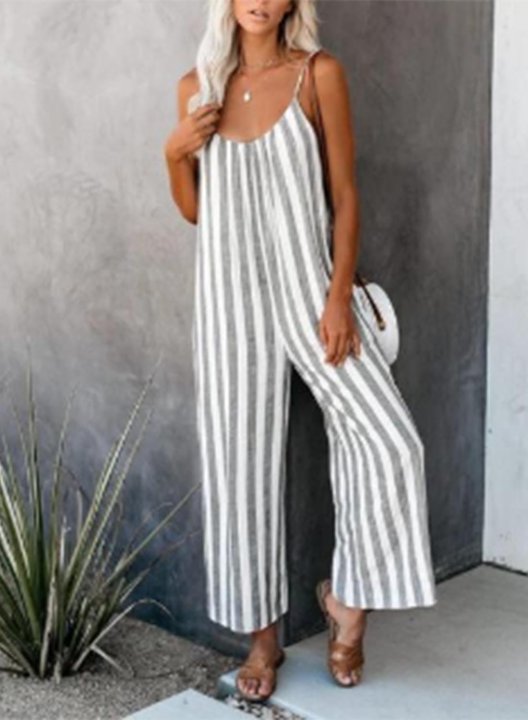 Women's Jumpsuits Straight Striped High Waist Ankle-length Daily Casual Jumpsuits