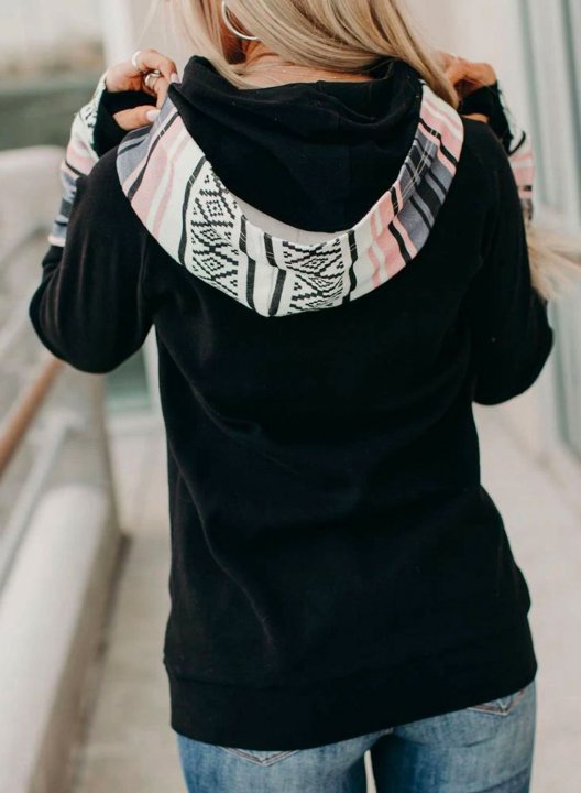 Women Color Block Letter Print Hoodie