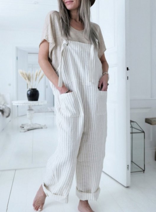 Women's Jumpsuits Striped High Waist Pocket Daily Jumpsuit