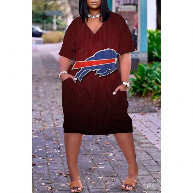 Women's Buffalo Bills Printed V-neck Casual Pocket Dress