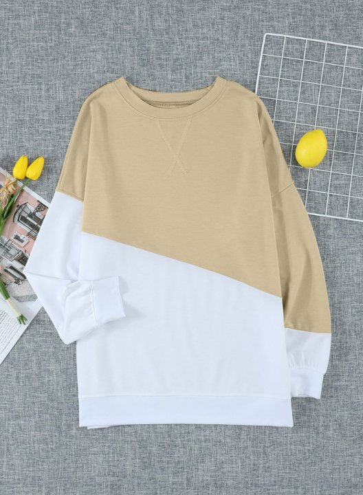 Color Block Long Sleeve Round Neck Casual Sweatshirt