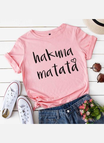 Women's Hakuna Matata T-shirts Letter Print Short Sleeve Round Neck Casual T-shirt