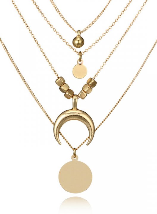 Women's Necklaces Moon Horn Disc Alloy Multi-layer 4 Layer Alloy Necklace