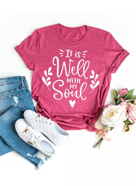 Women's It Is Well With My Soul T-shirts Letter Short Sleeve Round Neck Casual T-shirt