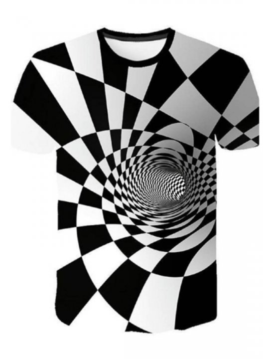 Men's 3D Graphic T-shirts Visual Color Block Round Neck Short Sleeve Casual T-shirts