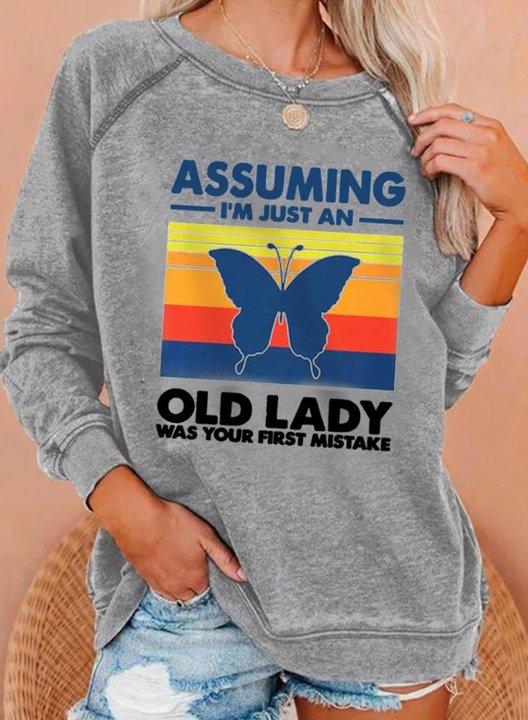 Assuming i'm just an Old Lady Women's Sweatshirts Color-block Round Neck Sweatshirt