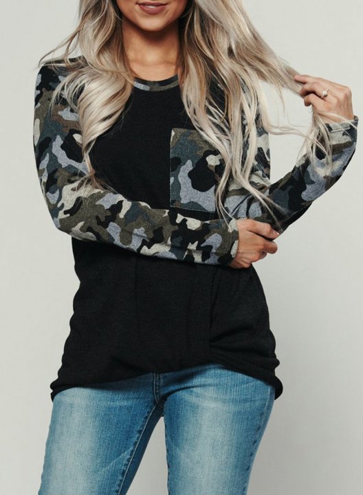 Twisted Camouflage Color Block Sweatshirt