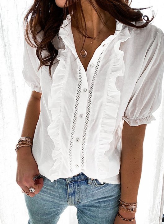 Women's Blouses Solid Ruffle Blouses