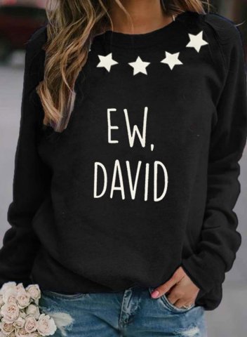 Women's Ew David Sweatshirt Casual Letter Star Solid Round Neck Long Sleeve Daily Pullovers