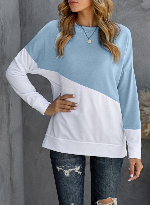 Color Block Long Sleeve Round Neck Casual Sweatshirt