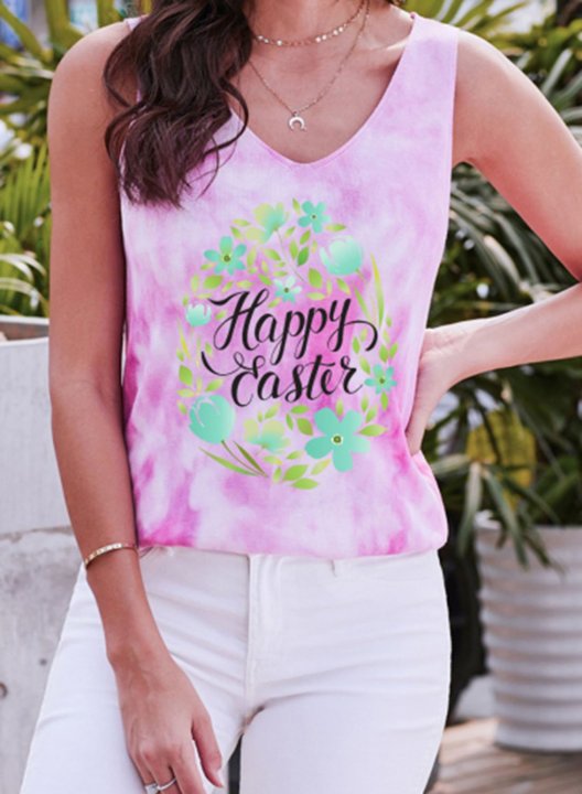 Women's Happy Easter Tank Tops Letter Tiedye Sleeveless Round Neck Daily Tank Top