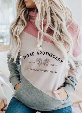 Women's Rose Apothecary Handcrafted With Care Print Hoodie Drawstring Long Sleeve Hoodie With Pockets