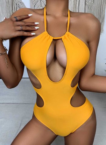 Women's One-Piece Swimsuits One-Piece Bathing Suits Cut Out Solid Halter One-Piece Swimsuit