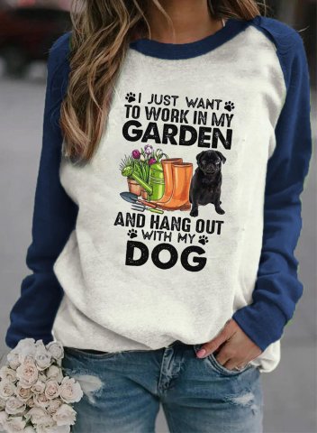 Women's I Just Want To Work In My Garden Sweatshirts Color Block Animal Print Letter Round Neck Long Sleeve Daily Casual Sweatshirts