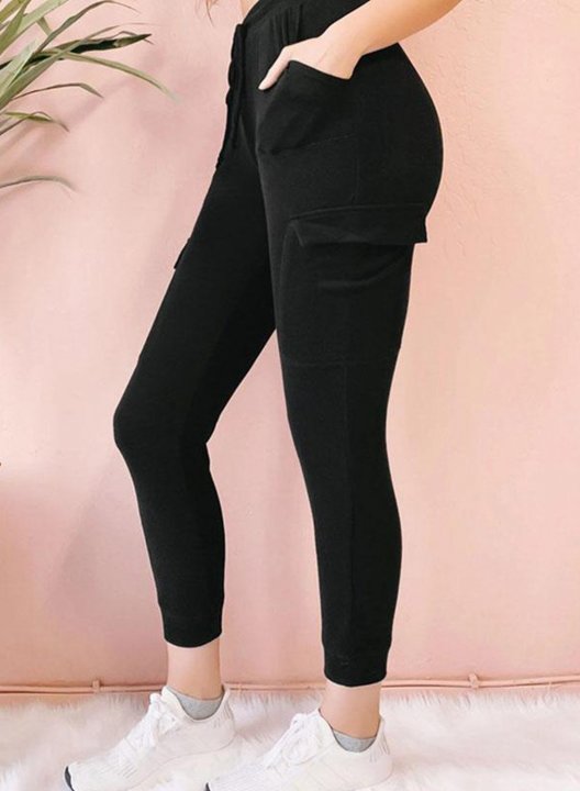 Women's Joggers Slim Solid Mid Waist Drawstring Ankle-length Casual Joggers