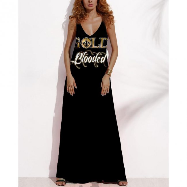 Women's Summer NEW ORLEANS SAINTS Fan Print V-neck Sleeveless Loose Long A-line Dress