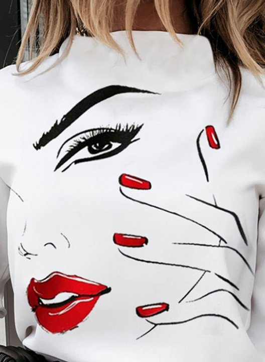 Women's Pullovers Abstract Portrait Long Sleeve Stand Neck Daily Pullover