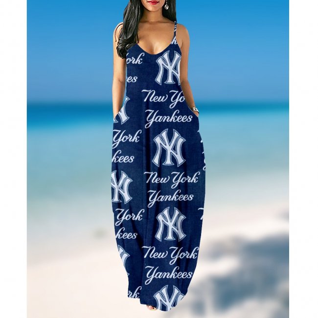 Women's summer New York Yankees Team Print suspender skirt