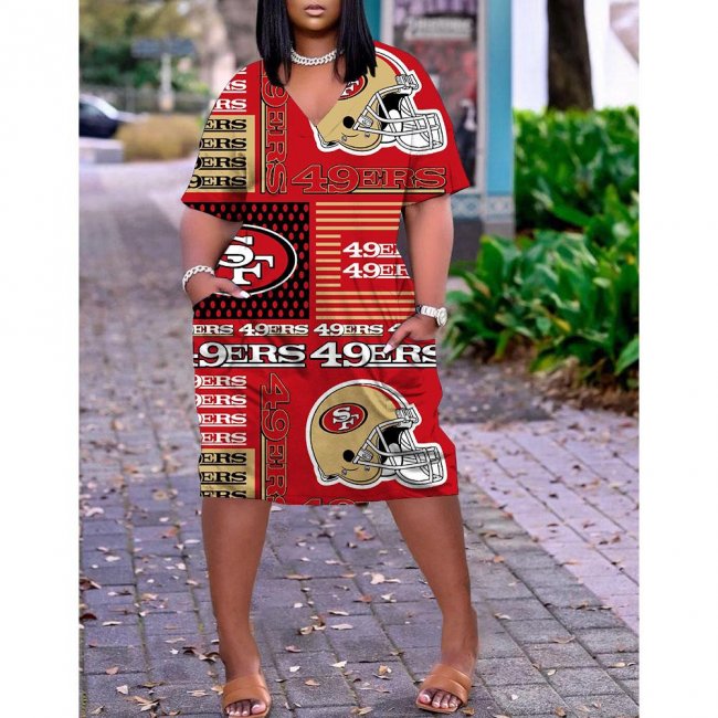 San Francisco 49ers printed V-neck dress with pocket