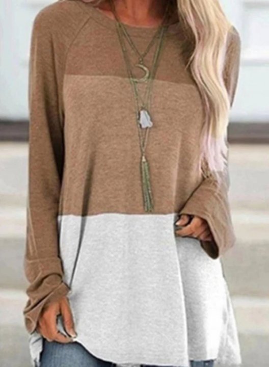 Color Block Long Sleeve Round Neck Daily Casual Sweatshirt