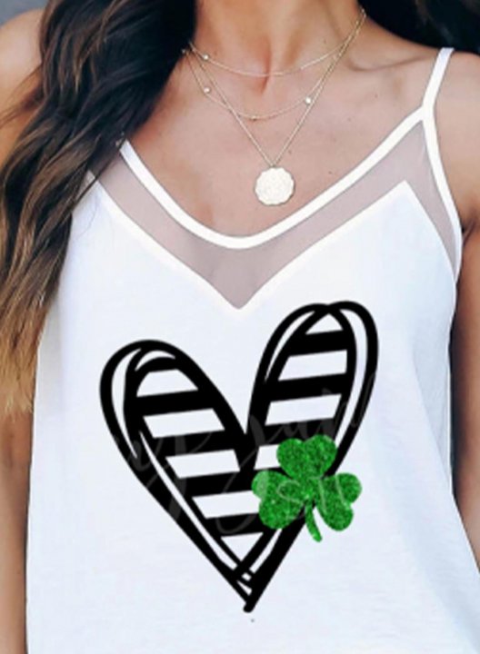 Women's Tank Tops Clover-prints Heart-shaped Sleeveless Spaghetti Casual Tank Top