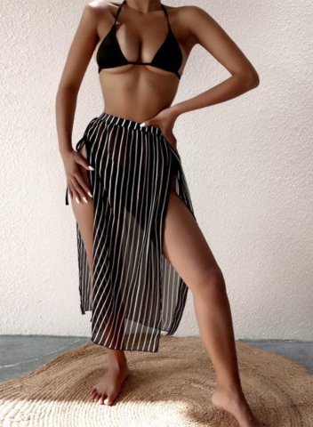Women's Bikini Sets Color Block Striped Sleeveless Adjustable Vacation Skirt&Bikini