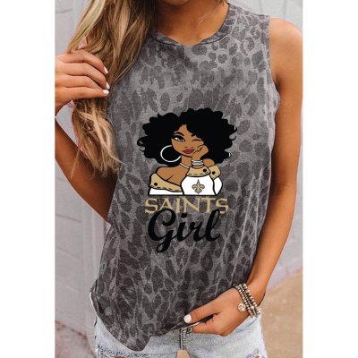 New Orleans Saints Round Neck sleeveless Leopard Print T-Shirt