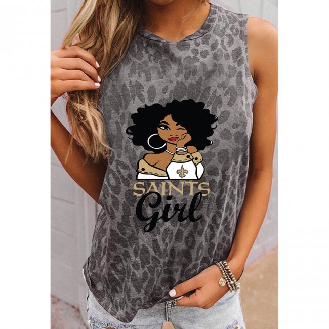 New Orleans Saints Round Neck sleeveless Leopard Print T-Shirt