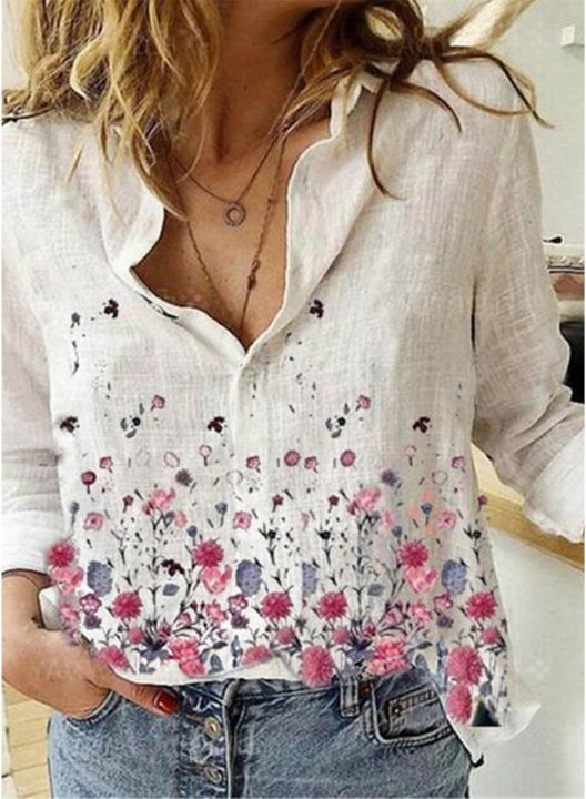 Women's Blouse Floral V Neck Long Sleeve Work Daily Casual Spring Blouse