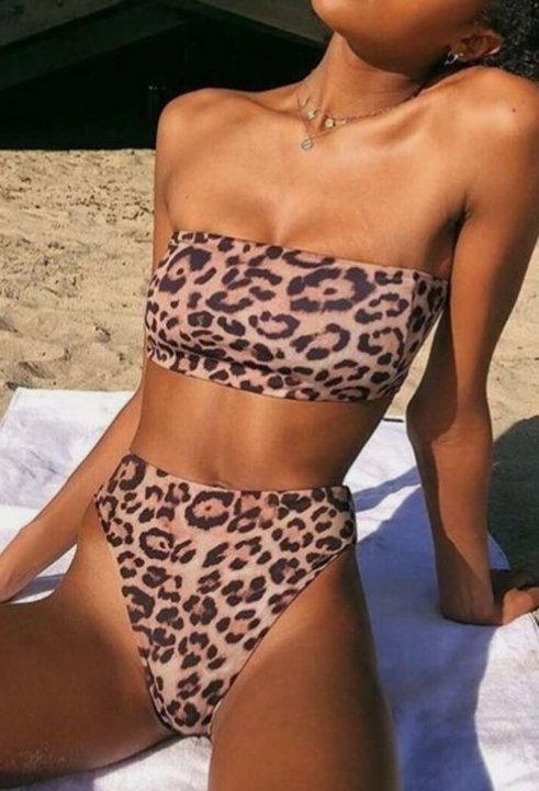 Women's Bikinis Leopard Sleeveless Adjustable Off Shoulder Padded Vacation Bikini