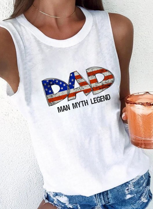 Women's Tank Tops Letter Dad Man Myth Legend & America Flag Sleeveless Round Neck Daily Tank Top