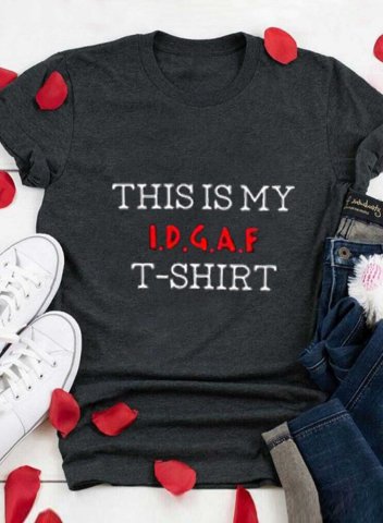 Women's This is My IDGAF T-shirts Letter Print Short Sleeve Shirts Round Neck Daily T-shirt