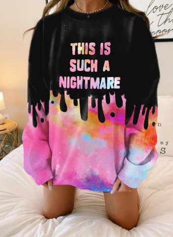 Women's This is Such A Nightmare Sweatshirts Letter Color Block Long Sleeve Round Neck Casual Sweatshirt