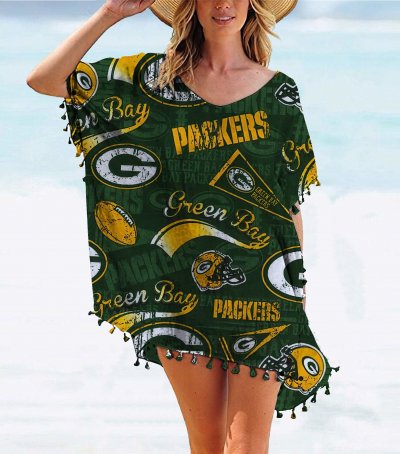 Green Bay Packers Team series summer women's tassel Chiffon beach blouse