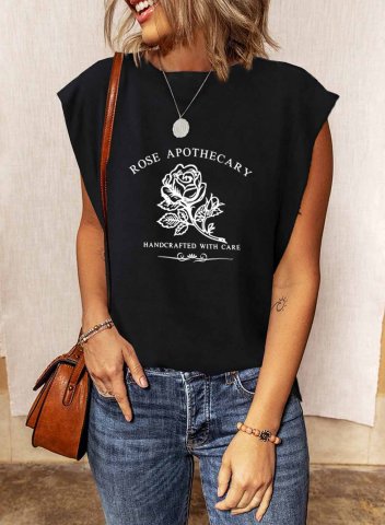 Women's Rose Apothecary T-shirts Letter Sleeveless Round Neck Daily Casual Black T-shirt
