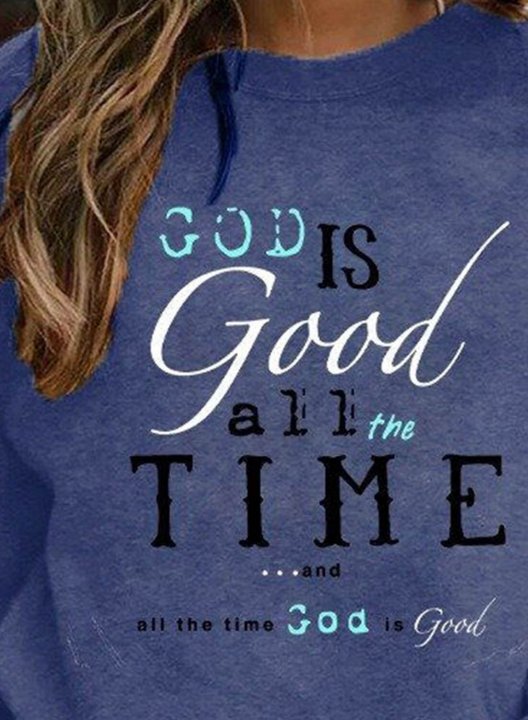 Women's God is Good All The Time Quotes Sweatshirt Solid Letter Long Sleeve Round Neck Daily Casual Sweatshirt