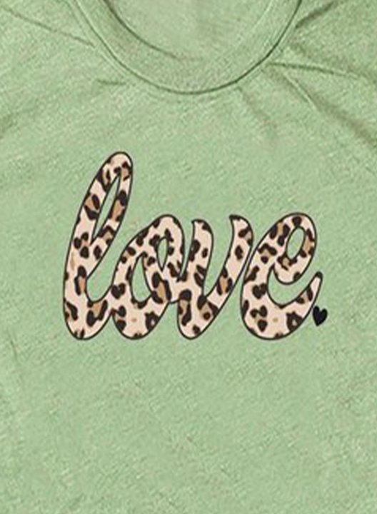 Women's T-shirts Letter Love Leopard Round Neck Short Sleeve Daily Casual T-shirts