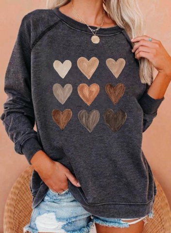 Women's Sweatshirt Heart-shaped Solid Round Neck Long Sleeve Casual Pullovers