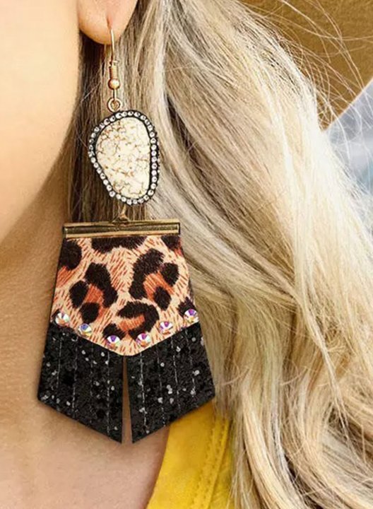 Women's Earrings Leopard Long Leather Diamonds Earrings