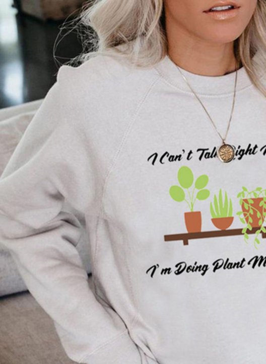 Women's Sweatshirts Fruits Plants Letter Print Long Sleeve Round Neck Sweatshirt