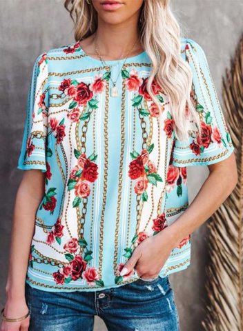 Women's Blouses Floral Short Sleeve Round Neck Daily Blouse