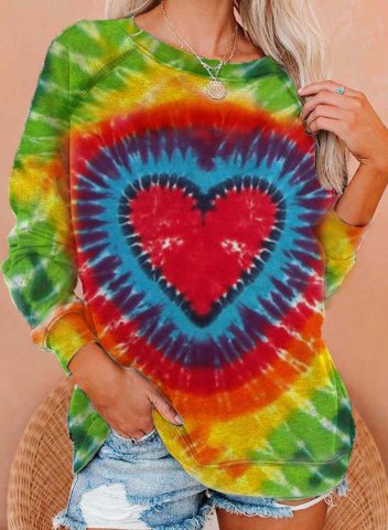 Women's Sweatshirt Heart Tie Dye Round Neck Long Sleeve Daily Casual Pullovers