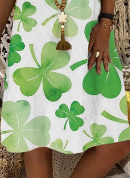 Women's Shamrock Print Mini Dresses St Patrick's Day Short Sleeve V Neck Dress