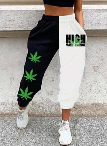 Women's Joggers Straight Letter Color Block High Waist Daily Full Length Pocket Joggers