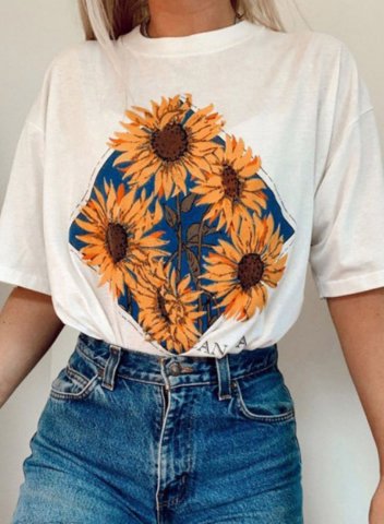 Women's T-shirts Sun-flower Short Sleeve Round Neck Daily Casual T-shirt