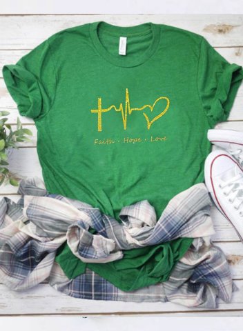 Women's T-shirts Faith Hope Love Letter & Heart Print Short Sleeve Round Neck Daily T-shirt