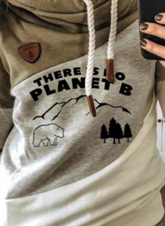 Women's Hoodies Color-block there is no planet b Bear Print Long Sleeve Casual Drawstring Hoodie