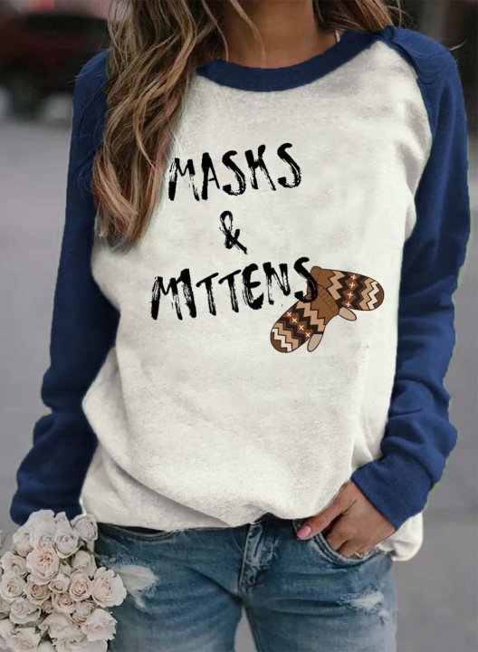 Women's Sweatshirts Letter Color Block Print Long Sleeve Round Neck Sweatshirt