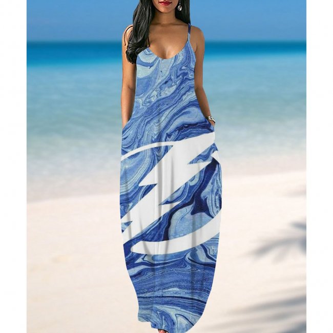 Tampa Bay Lightning Print Pockets Halter Dress