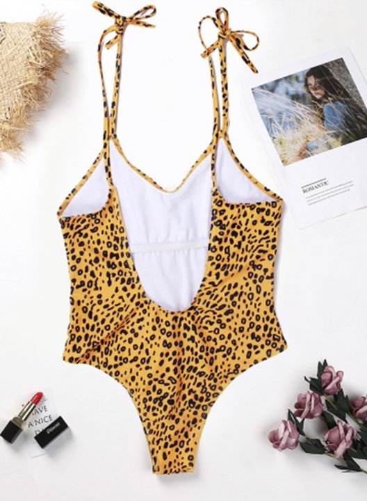 Women's One Piece Swimwear Leopard Spaghetti Casual Summer One-Piece Swimsuits One-Piece Bathing Suits